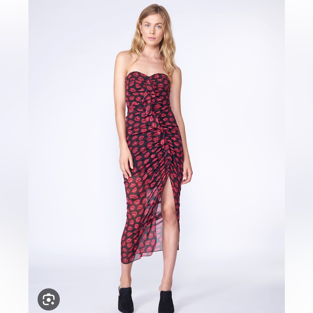 Veronica Beard Black and Red Strapless Midi Dress
